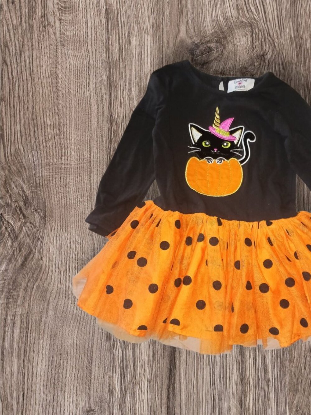 Counting Daisies Halloween Dress Size 4T Black Orange Cat Pumpkin Tutu Dress
